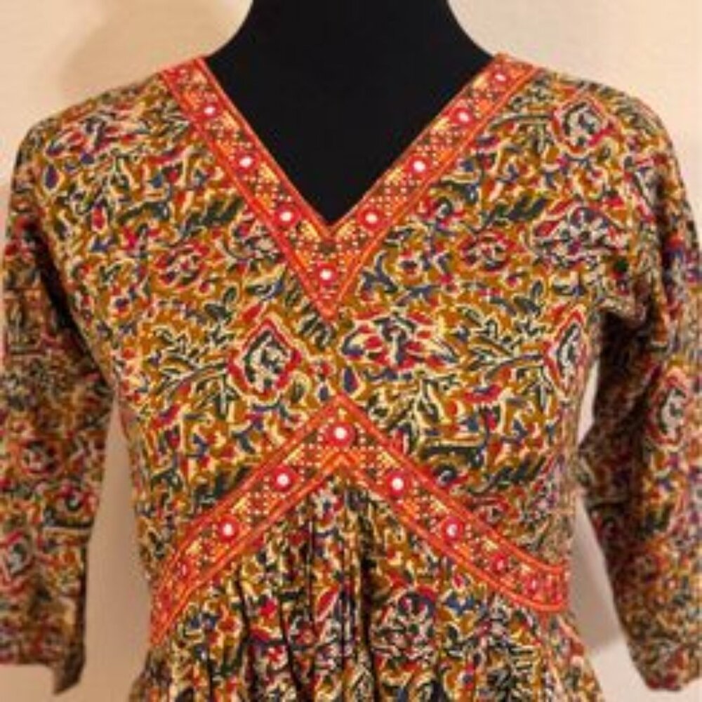 Cotton Silk Dress/Kurta With Mirtor Work Embroidery - M